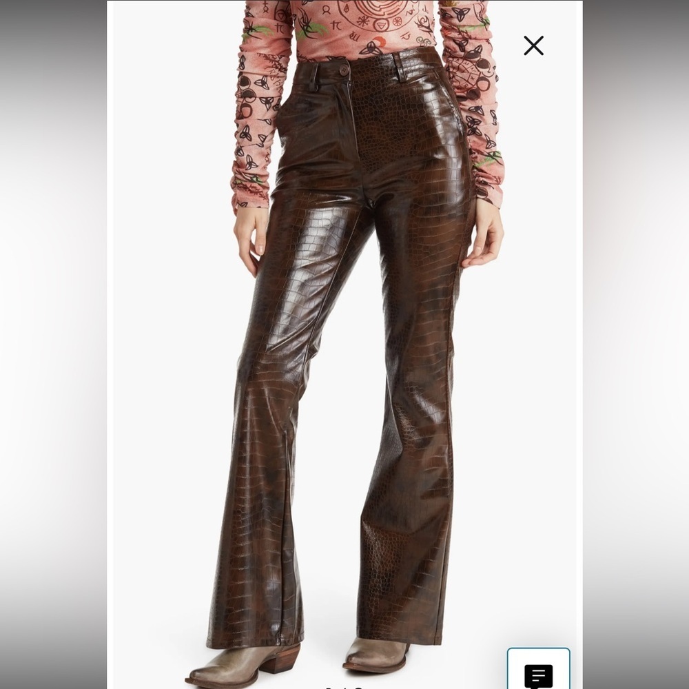 NWT Topshop Snake Embossed Faux Leather Brown & Black Flare Trousers- Size 6
